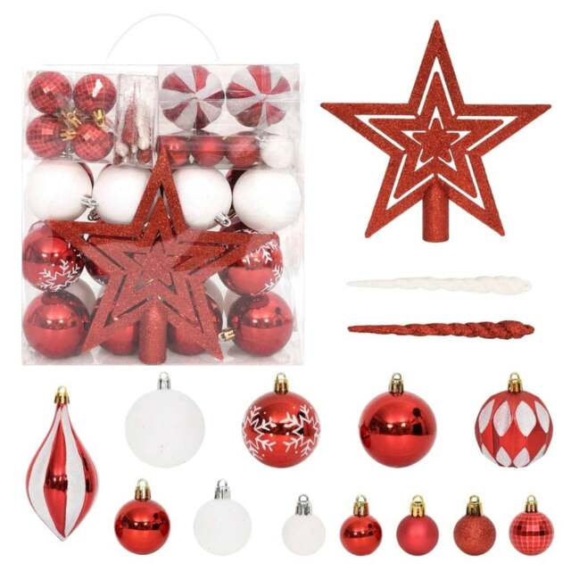 Rackhams 64 Piece Christmas Bauble Set Red and White - image 1