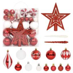 Rackhams 64 Piece Christmas Bauble Set Red and White - thumbnail 1