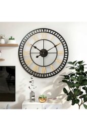 Rackhams 80cm Dia Black Frame Gold Roman Numeral Hollow 60 Scale Wall Clock - Black - thumbnail 1