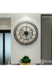 Rackhams 80cm Dia Black Frame Gold Roman Numeral Hollow 60 Scale Wall Clock - Black - thumbnail 2