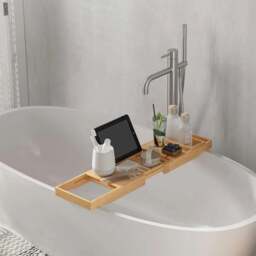 Rackhams Extendable Bamboo Bathtub Shelf Rack Bath Caddy Tray Bathroom Storage - Bamboo - thumbnail 6