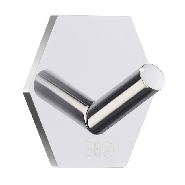 Rackhams Chrome Stainless Steel Single Towel Hook (45 x 52mm) Self Adhesive Bathroom Wall Mounted - image 1