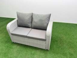 Rackhams PE Rattan Lounge Sofa Set 8 Seater Outdoor Garden Furniture Set with Dining Table Love Sofa 2 Big Footstools Light Grey - thumbnail 3