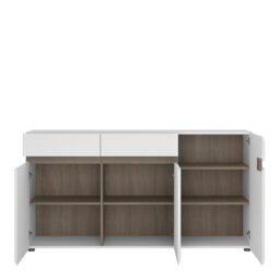 Rackhams Chelsea 2 Drawer 3 door sideboard in White with Oak Trim - White & Oak - 164 - 1 - thumbnail 2