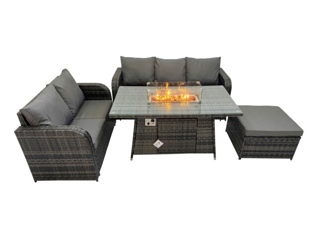 Rackhams Garden Outdoor Rattan Furniture Set Rattan Love Sofa 3 Seater Sofa with Big Footstool Dark Grey Mixed - image 1