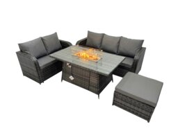 Rackhams Garden Outdoor Rattan Furniture Set Rattan Love Sofa 3 Seater Sofa with Big Footstool Dark Grey Mixed - thumbnail 2