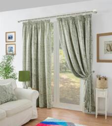 Rackhams Chenille Jacquard Lined Pencil Pleat Curtains - Green - 117cm width x 137cm drop - thumbnail 5