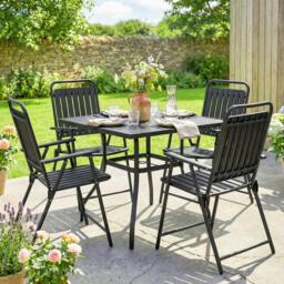 Rackhams Folding Garden Chairs Set of 4 with Plastic Seat and Back, Black - Steel, PP Plastic - Black - 55W x 63D x 93H cm - thumbnail 1