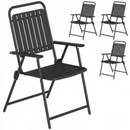 Rackhams Folding Garden Chairs Set of 4 with Plastic Seat and Back, Black - Steel, PP Plastic - Black - 55W x 63D x 93H cm - thumbnail 2