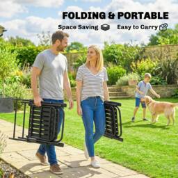 Rackhams Folding Garden Chairs Set of 4 with Plastic Seat and Back, Black - Steel, PP Plastic - Black - 55W x 63D x 93H cm - thumbnail 4