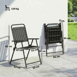 Rackhams Folding Garden Chairs Set of 4 with Plastic Seat and Back, Black - Steel, PP Plastic - Black - 55W x 63D x 93H cm - thumbnail 3