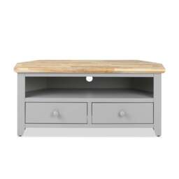 Rackhams Florence Wooden Corner TV Unit With 2 Drawers and Shelf - White - thumbnail 3