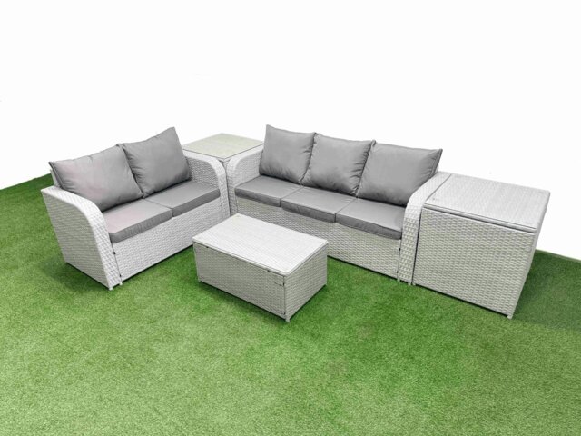 Rackhams 5 Seater PE Rattan Wicker Garden Furniture Patio Conservatory Sofa Set with Rectangular Coffee Table 3 Seater Sofa Love Sofa 2 Side Table - image 1