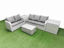 Rackhams 5 Seater PE Rattan Wicker Garden Furniture Patio Conservatory Sofa Set with Rectangular Coffee Table 3 Seater Sofa Love Sofa 2 Side Table - thumbnail 1
