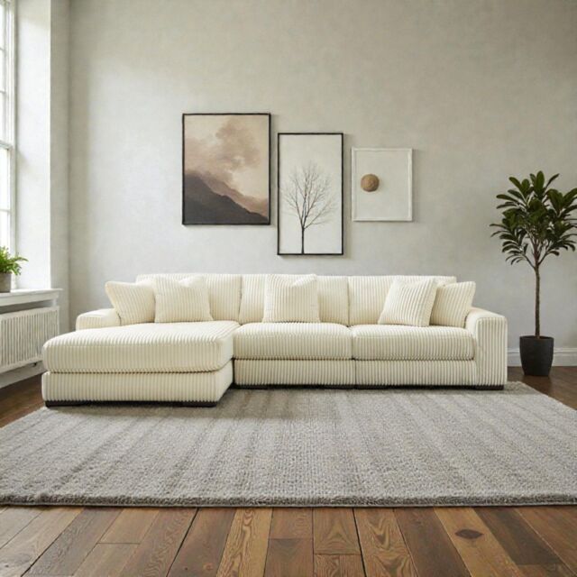 Rackhams Jumbo Cord 3 Piece Modular Sofa Left Hand - Ivory - image 1