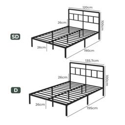 Rackhams Double Small Double Bed Frame Metal Platform with Headboard Heavy Duty - 4FT6 Double - thumbnail 3