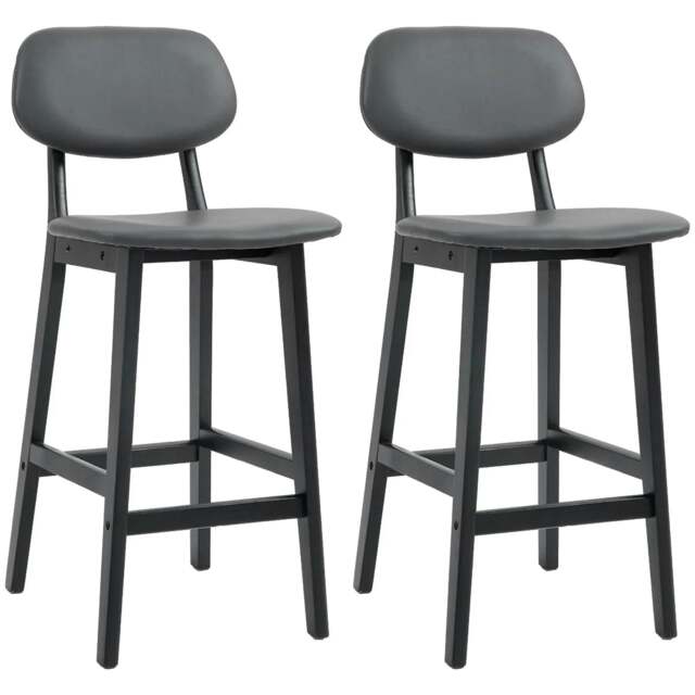 Rackhams Bar Stools Set of 2, Breakfast Bar Chairs, PU Leather Upholstered Kitchen Stools with Backs, Footrests and Solid Wood Legs, Dark Grey - image 1