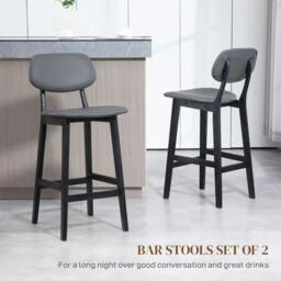 Rackhams Bar Stools Set of 2, Breakfast Bar Chairs, PU Leather Upholstered Kitchen Stools with Backs, Footrests and Solid Wood Legs, Dark Grey - thumbnail 4