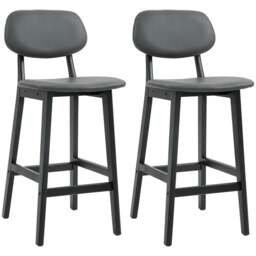 Rackhams Bar Stools Set of 2, Breakfast Bar Chairs, PU Leather Upholstered Kitchen Stools with Backs, Footrests and Solid Wood Legs, Dark Grey - thumbnail 1
