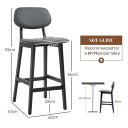 Rackhams Bar Stools Set of 2, Breakfast Bar Chairs, PU Leather Upholstered Kitchen Stools with Backs, Footrests and Solid Wood Legs, Dark Grey - thumbnail 3