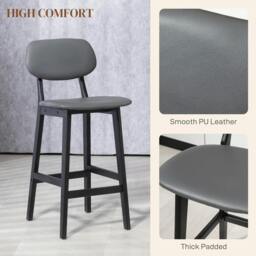 Rackhams Bar Stools Set of 2, Breakfast Bar Chairs, PU Leather Upholstered Kitchen Stools with Backs, Footrests and Solid Wood Legs, Dark Grey - thumbnail 5