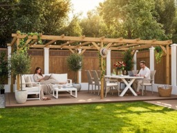 "Rackhams Wooden Pergola Kit 6m x 3m DIY Plants Frame Garden Structure Utopia (19' 6"" x 10') - 6.38 x 3.39 x 2.10m - Brown - Wood" - thumbnail 2