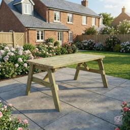 Rackhams Victoria Rounded Wooden Garden Table, Outdoor Picnic Dining Desk - Without expert assembly - 120cm