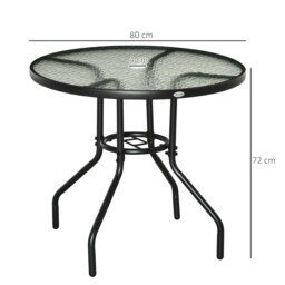 Rackhams Outdoor Round Dining Table Tempered Glass Top w/ Parasol Hole 80cm - Black - Metal, Tempered glass - 80cm x 80cm x 72cm - thumbnail 5