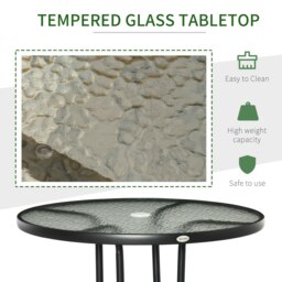 Rackhams Outdoor Round Dining Table Tempered Glass Top w/ Parasol Hole 80cm - Black - Metal, Tempered glass - 80cm x 80cm x 72cm - thumbnail 4
