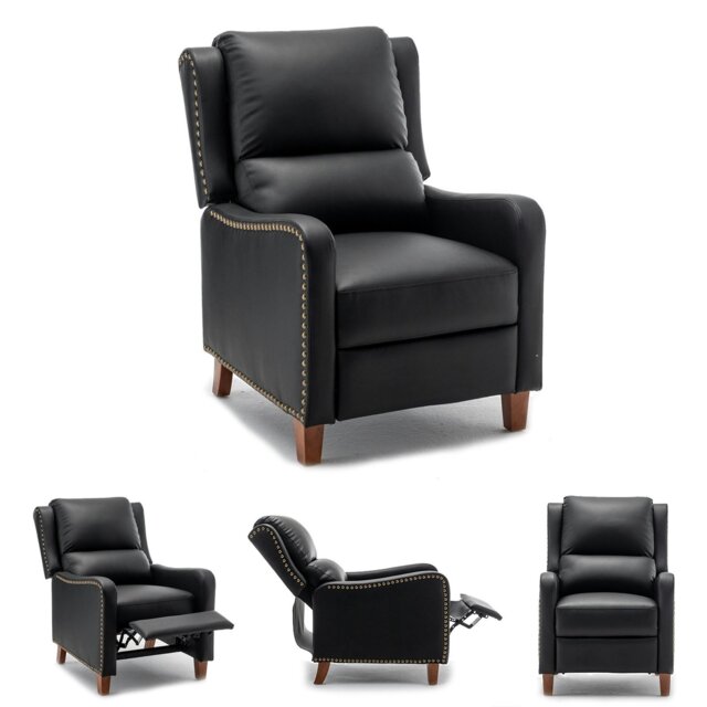 Rackhams Recliner Armchair, Upholstered Push Back Recliner Armchair Padded Seat PU Leather Sofa Lounge with Adjustable Backrest and Footrest - Black - image 1