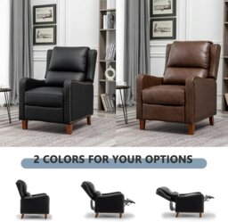 Rackhams Recliner Armchair, Upholstered Push Back Recliner Armchair Padded Seat PU Leather Sofa Lounge with Adjustable Backrest and Footrest - Black - thumbnail 3