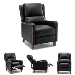 Rackhams Recliner Armchair, Upholstered Push Back Recliner Armchair Padded Seat PU Leather Sofa Lounge with Adjustable Backrest and Footrest - Black