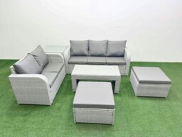 Rackhams 7-Seater PE Wicker Rattan Garden Sofa Set - Dark Grey Mixed Patio Conservatory Furniture with Oblong Coffee Table & 2 Big Footstools - thumbnail 1