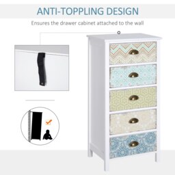 Rackhams Storage Chest Unit Dresser 5 Drawer Retro Style Wood Entryway - White - 5 - thumbnail 5