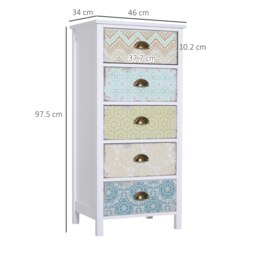 Rackhams Storage Chest Unit Dresser 5 Drawer Retro Style Wood Entryway - White - 5 - thumbnail 3