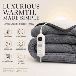 Rackhams Heated Throw Electric Fleece, 9 Heat and 9 Timer Auto Shut Off - Digital Control - Machine Washable - thumbnail 2