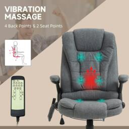 Rackhams Massage Recliner Chair Heated Office Chair with Six Massage Points Linen-Feel Fabric 360° Swivel Wheels Grey - thumbnail 3