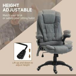 Rackhams Massage Recliner Chair Heated Office Chair with Six Massage Points Linen-Feel Fabric 360° Swivel Wheels Grey - thumbnail 4