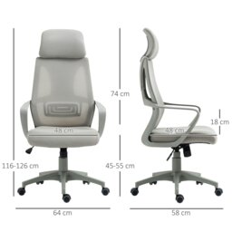 Rackhams Mesh Back Office Chair w/ Adjustable Height Padded Headrest Grey - thumbnail 5