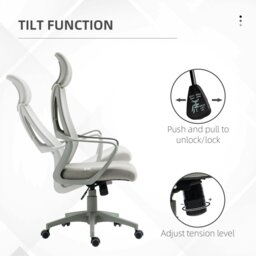 Rackhams Mesh Back Office Chair w/ Adjustable Height Padded Headrest Grey - thumbnail 4