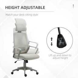 Rackhams Mesh Back Office Chair w/ Adjustable Height Padded Headrest Grey - thumbnail 3