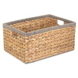 Rackhams Water Hyacinth With Grey Rope Border Rectangular Storage Basket - Medium - thumbnail 3