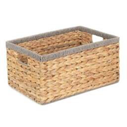 Rackhams Water Hyacinth With Grey Rope Border Rectangular Storage Basket - Medium - thumbnail 4