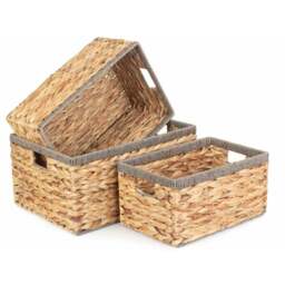 Rackhams Water Hyacinth With Grey Rope Border Rectangular Storage Basket - Medium - thumbnail 2