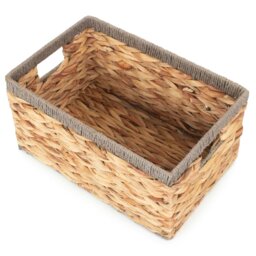 Rackhams Water Hyacinth With Grey Rope Border Rectangular Storage Basket - Medium - thumbnail 6