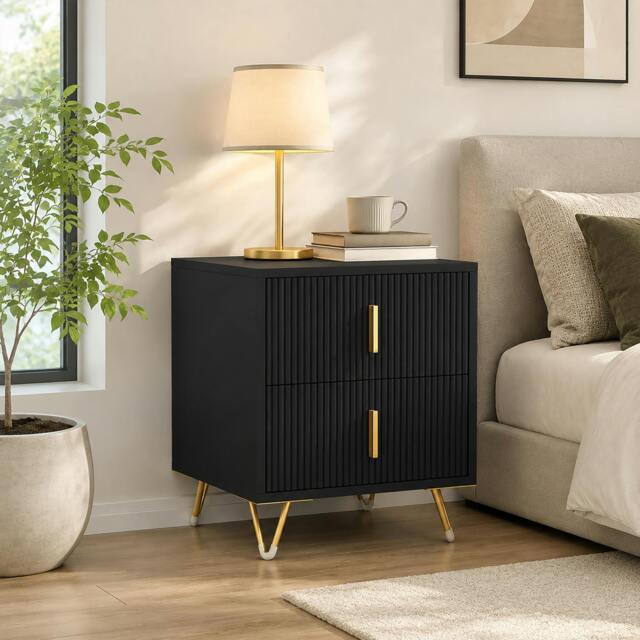 Rackhams Bedside Table, Modern Nightstand with Hairpin Legs, Black - image 1