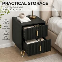 Rackhams Bedside Table, Modern Nightstand with Hairpin Legs, Black - thumbnail 5