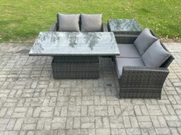 Rackhams 4-Piece Poly Rattan Garden Furniture Set - Dark Grey Mixed Outdoor Patio Rising Lifting Table Dining Set - thumbnail 2