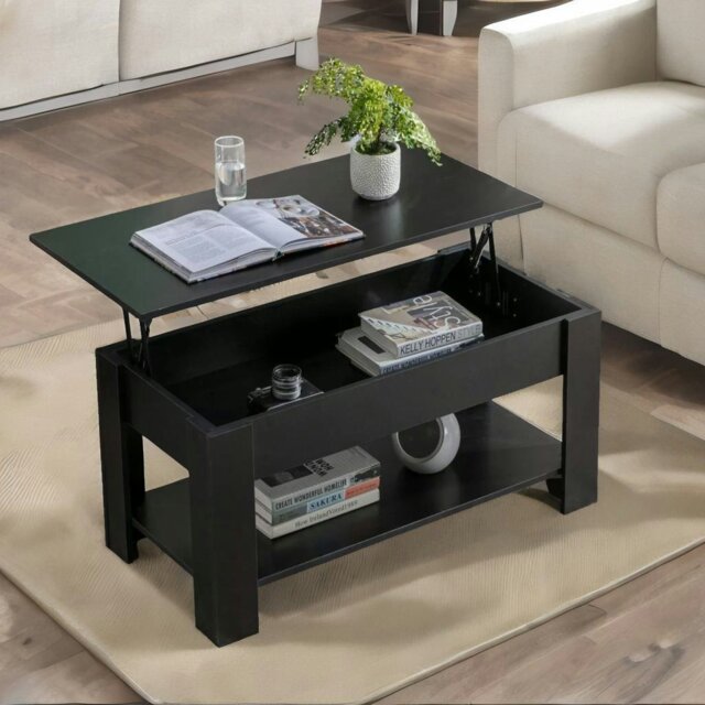Rackhams Industrial Lift Top Coffee Table With Hidden Storage Black - image 1