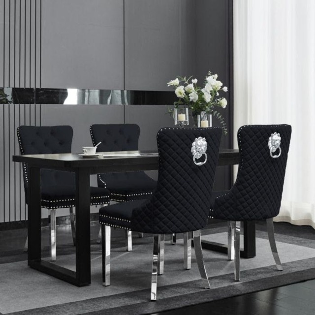 Rackhams Set Of 2 Plush Velvet Dining Chairs with Lion Head Knocker - Black - 2 - image 1
